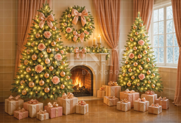 Fabric Photography Background Christmas Fireplace / Backdrop 7460