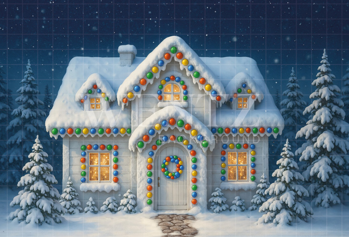 Fabric Photography Background Christmas House / Backdrop 7378