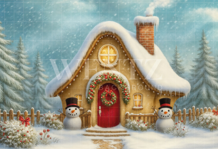 Fabric Photography Background Christmas House / Backdrop 7371