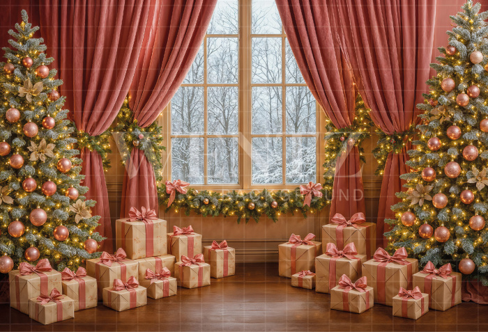Fabric Photography Background Living Room with Window Christmas / Backdrop 7466