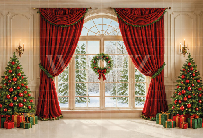 Fabric Photography Background Living Room with Window Christmas / Backdrop 7465