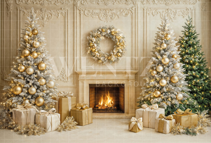 Fabric Photography Background Christmas Fireplace / Backdrop 7476