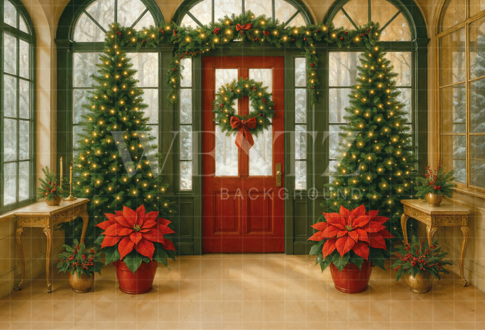 Fabric Photography Background Christmas Door / Backdrop 7479