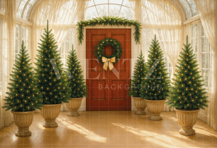 Fabric Photography Background Christmas Door / Backdrop 7483