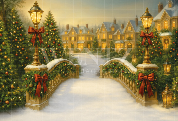 Fabric Photography Background Christmas Village / Backdrop 7492