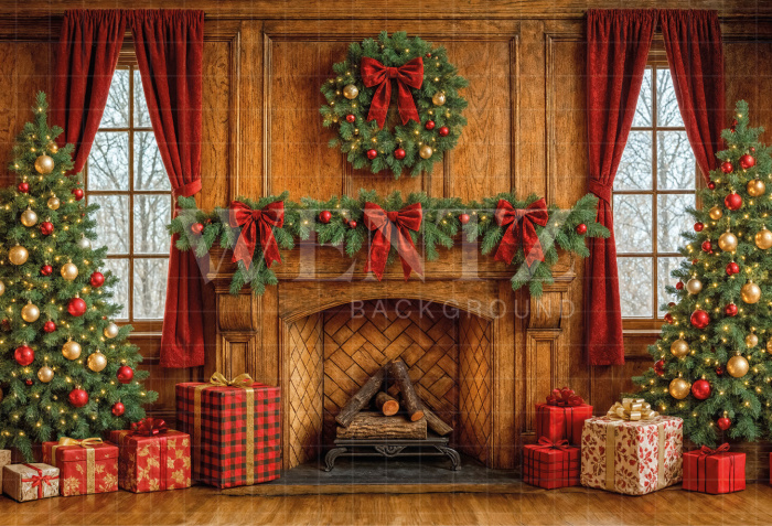 Fabric Photography Background Christmas Fireplace / Backdrop 7493