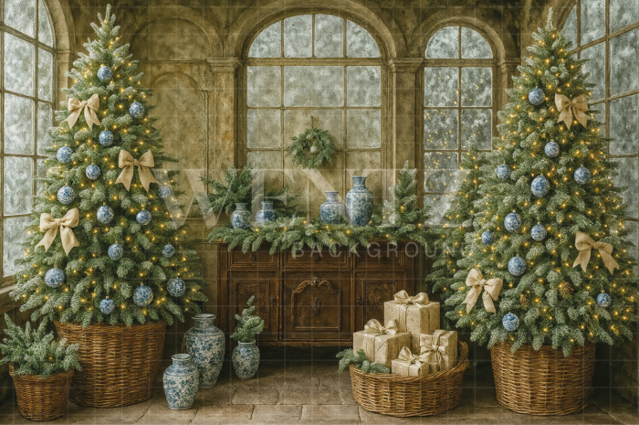 Fabric Photography Background Living Room with Window Christmas / Backdrop 7521