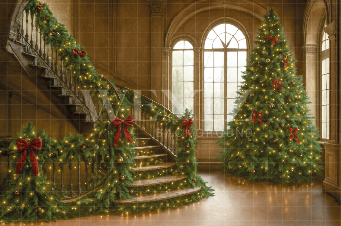 Fabric Photography Background Christmas Staircase / Backdrop 7525