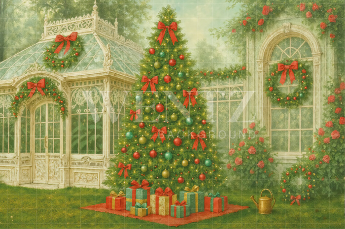 Fabric Photography Background Christmas Greenhouse / Backdrop 7530