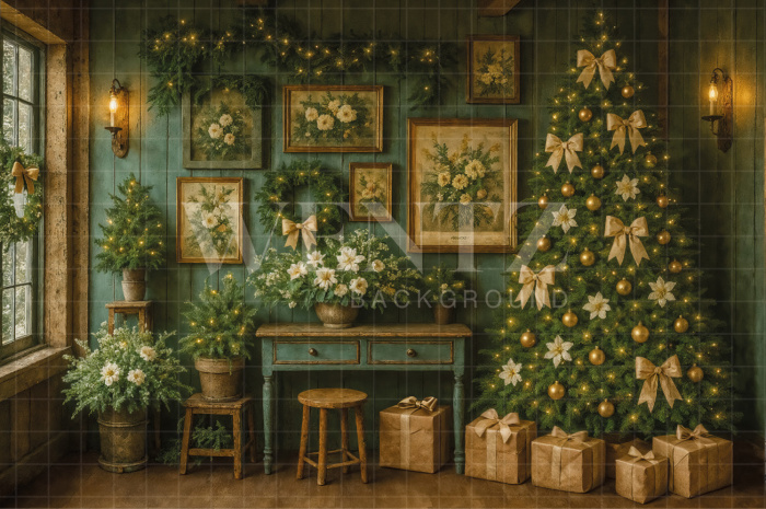 Fabric Photography Background Living Room with Window Christmas / Backdrop 7533