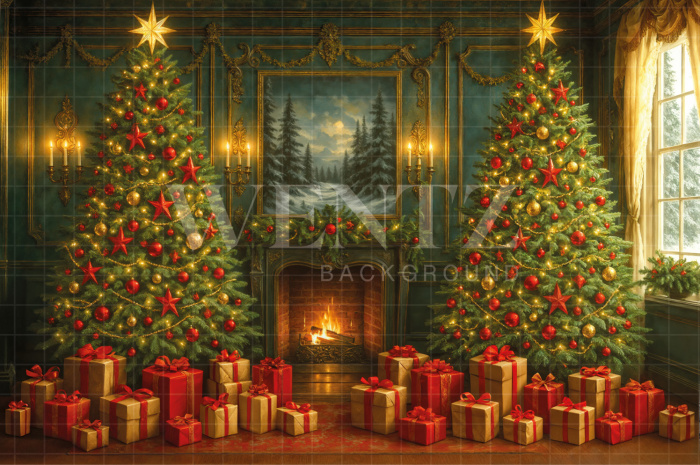 Fabric Photography Background Christmas Fireplace / Backdrop 7545