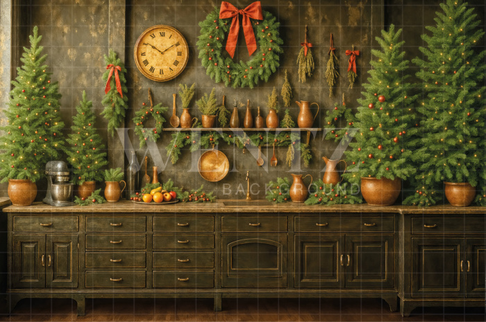 Fabric Photography Background Christmas Kitchen / Backdrop 7538