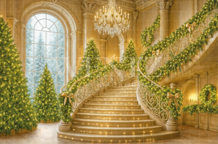 Fabric Photography Background Christmas Staircase / Backdrop 7543