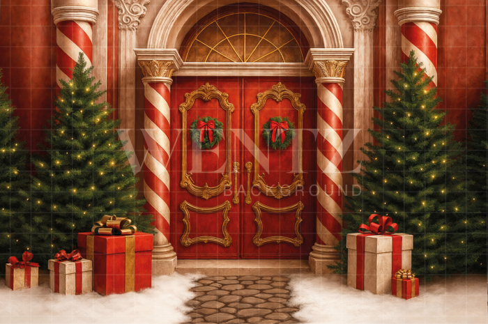Fabric Photography Background Christmas Door / Backdrop 7544