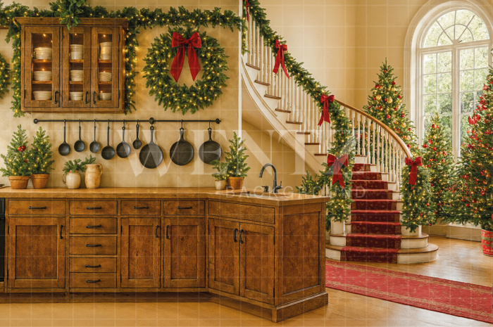 Fabric Photography Background Christmas Kitchen / Backdrop 7551