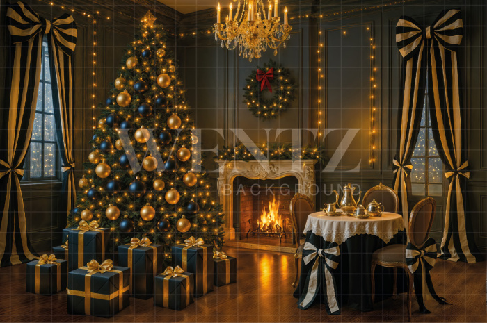 Fabric Photography Background Christmas Fireplace / Backdrop 7558