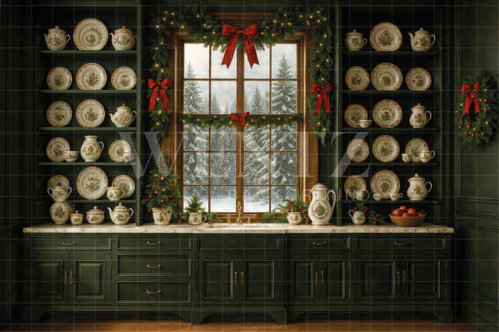 Fabric Photography Background Christmas Kitchen / Backdrop 7560