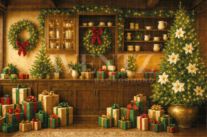 Fabric Photography Background Christmas Kitchen / Backdrop 7563