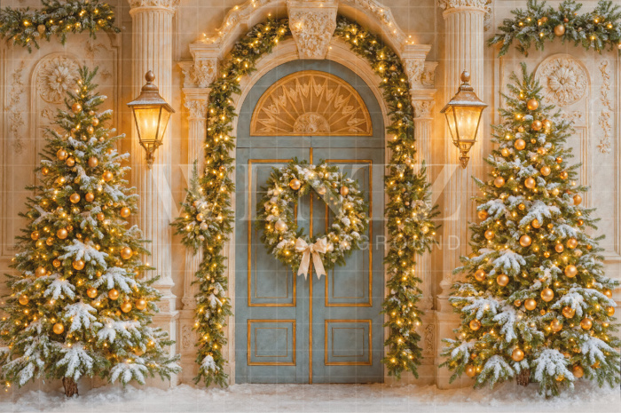 Fabric Photography Background Christmas House Front / Backdrop 7578