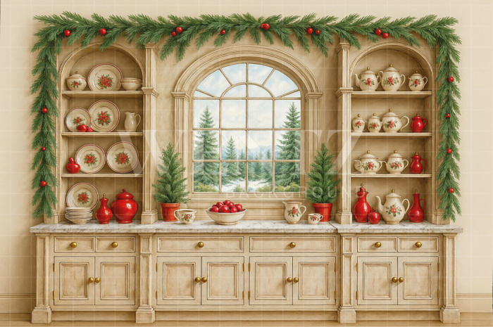 Fabric Photography Background Christmas Kitchen / Backdrop 7577