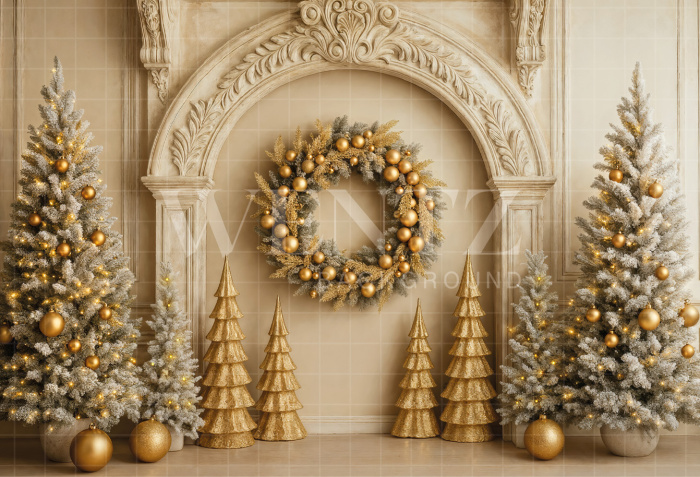 Fabric Photography Background Christmas Room with Tree / Backdrop 7386