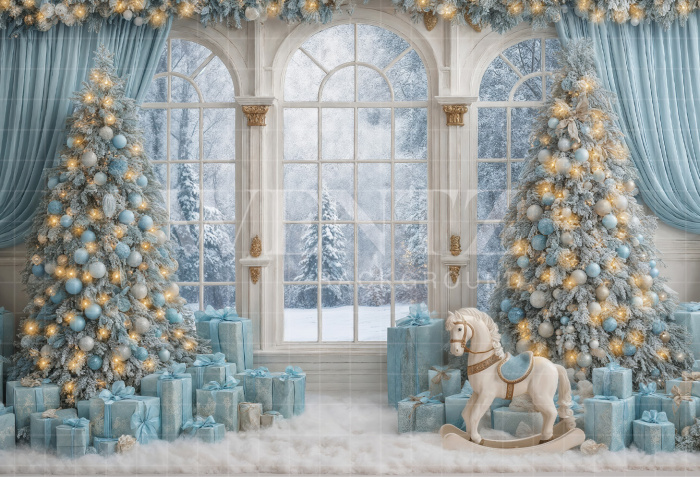 Fabric Photography Background Living Room with Window Christmas / Backdrop 7387