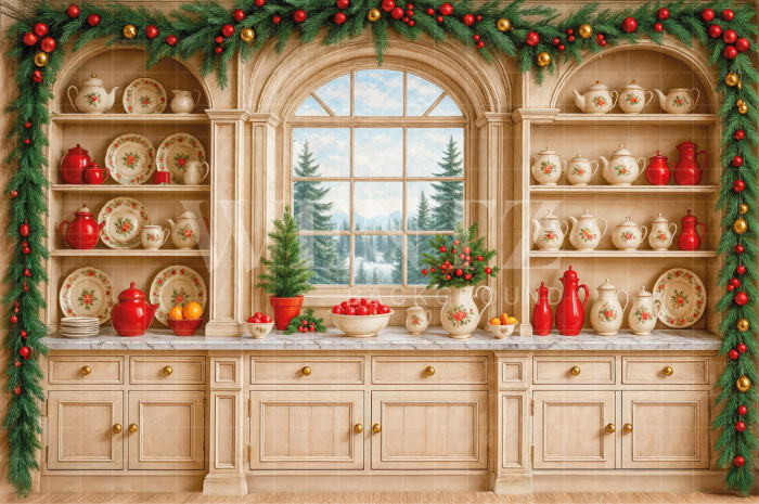 Fabric Photography Background Christmas Kitchen / Backdrop 7584