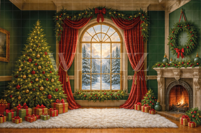Fabric Photography Background Living Room with Window Christmas / Backdrop 7608