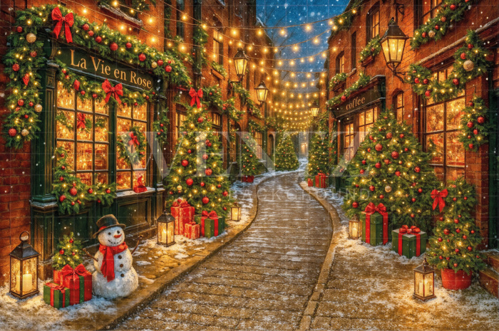 Fabric Photography Background Christmas Village / Backdrop 7660