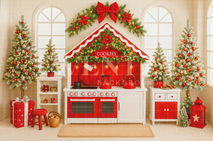 Fabric Photography Background Christmas Kitchen / Backdrop 7703