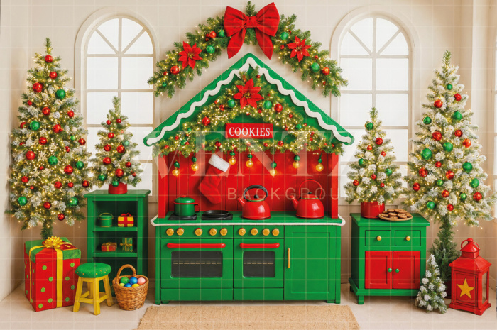 Fabric Photography Background Christmas Kitchen / Backdrop 7705