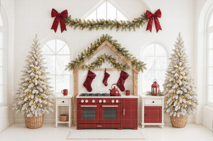 Fabric Photography Background Christmas Kitchen / Backdrop 7721