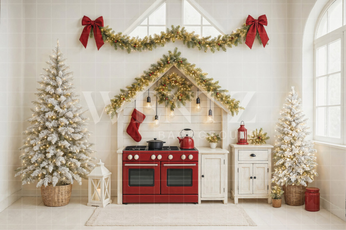 Fabric Photography Background Christmas Kitchen / Backdrop 7722