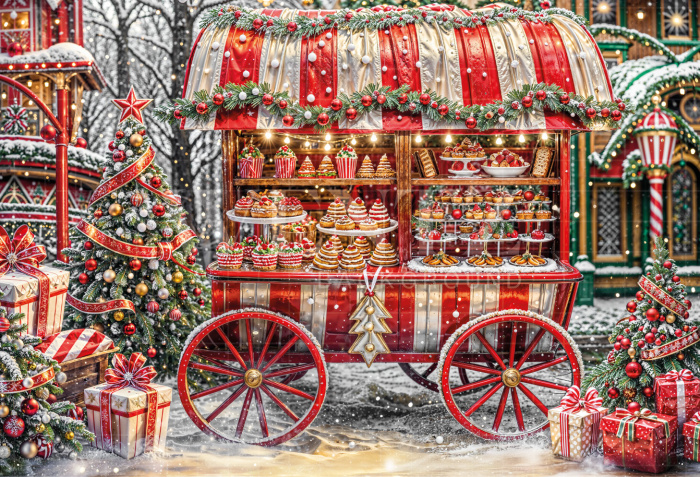 Fabric Photography Background Candy Cart Christmas / Backdrop 6266