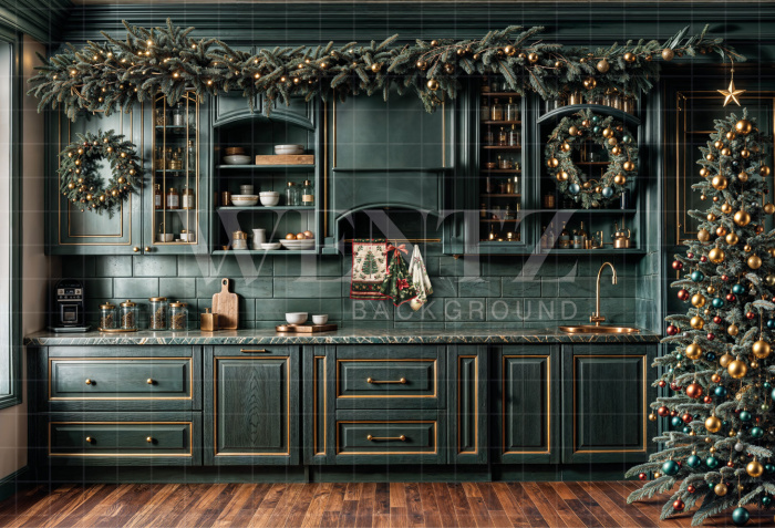 Fabric Photography Background Christmas Kitchen / Backdrop 6268