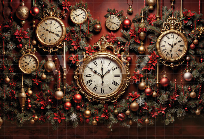 Fabric Photography Background Scenario with Clocks Christmas / Backdrop 6302