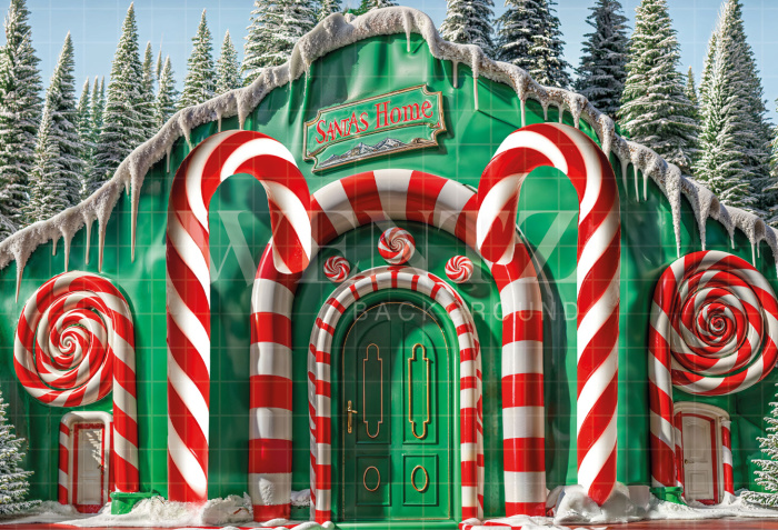 Fabric Photography Background Santa Claus Christmas House / Backdrop 6284