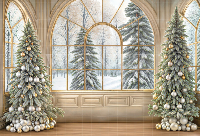 Fabric Photography Background Living Room with Window Christmas / Backdrop 6310