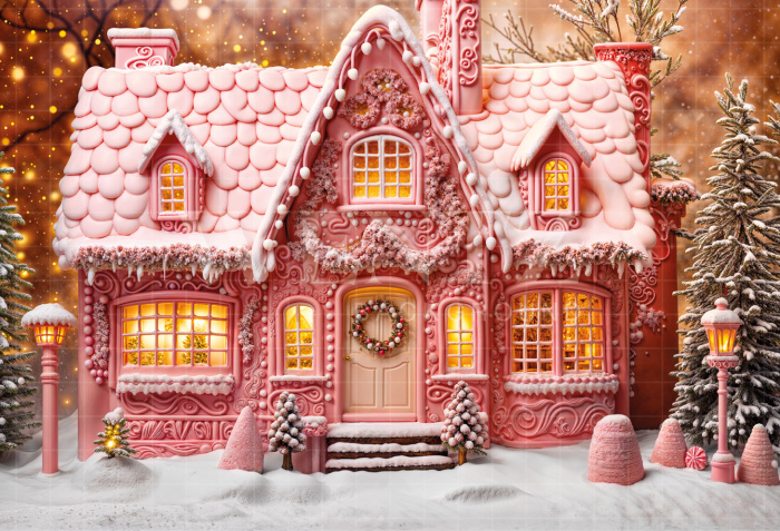 Fabric Photography Background Christmas House / Backdrop 6407