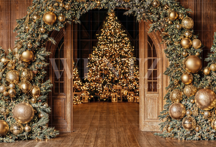 Fabric Photography Background Christmas Door / Backdrop 6473