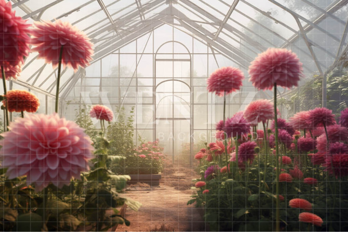 Fabric Photography Background Pink Dahlias Greenhouse / Backdrop 3635