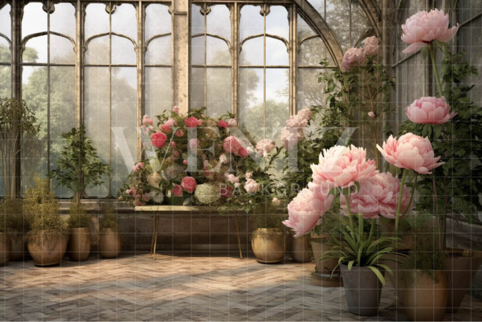 Fabric Photography Background Pink Peonies Greenhouse / Backdrop 3636