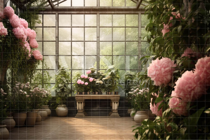 Fabric Photography Background Pink Peonies Greenhouse / Backdrop 3637