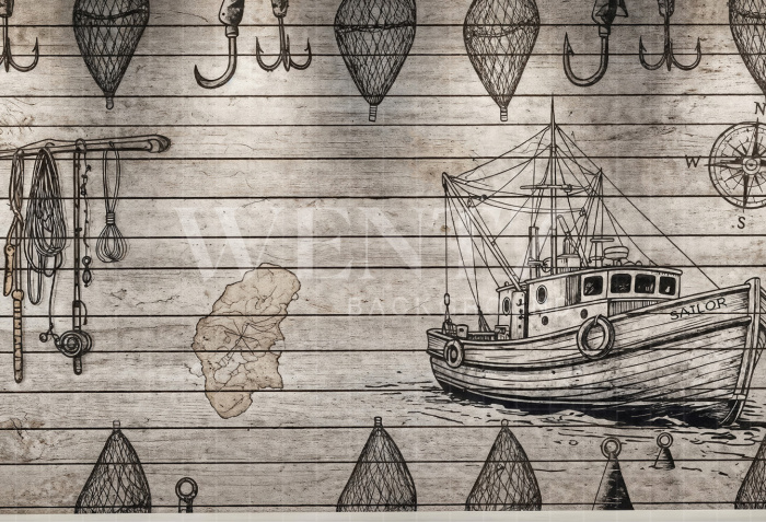 Fabric Photography Background Fisherman Father's Day / Backdrop 7279