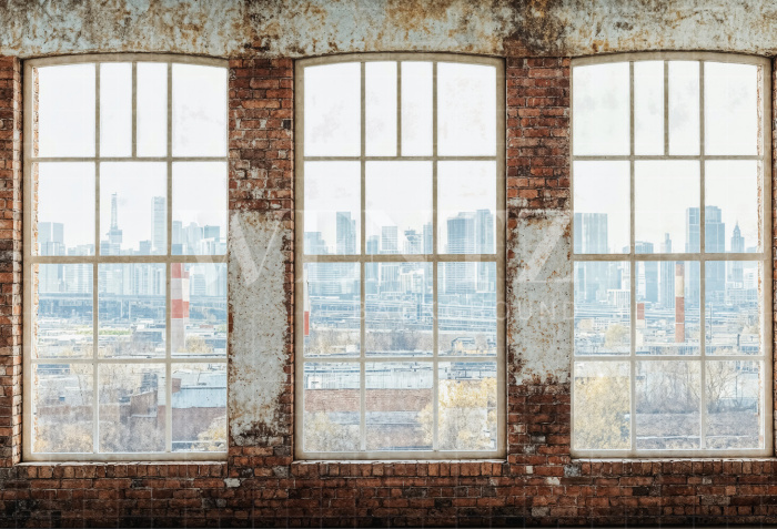 Fabric Photography Background Brick Wall with Windows Father's Day / Backdrop 7316