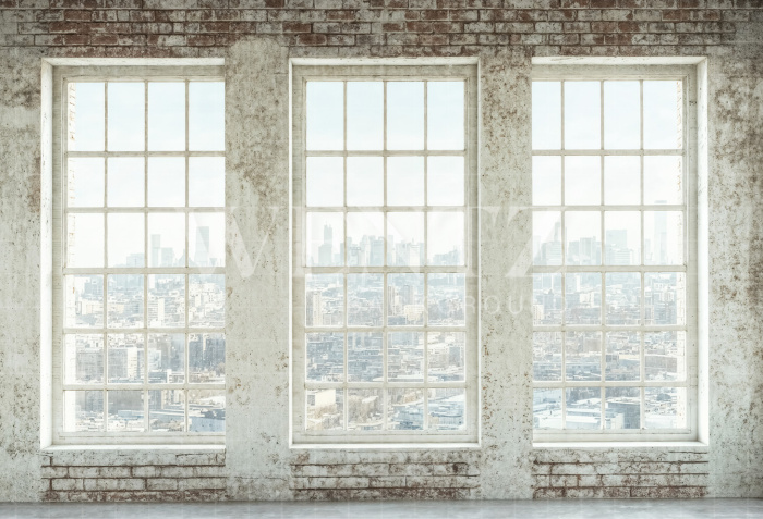 Fabric Photography Background Brick Wall with Windows Father's Day / Backdrop 7319