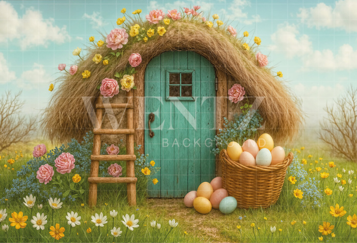 Fabric Photography Background Easter Rabbit House / Backdrop 7962