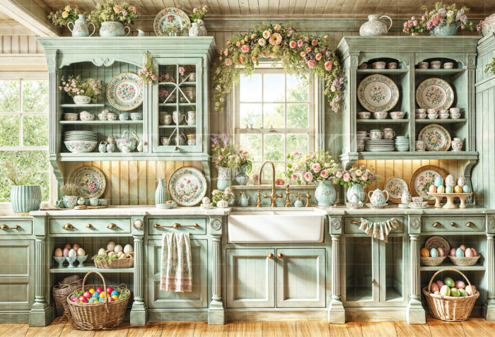 Fabric Photography Background Easter Kitchen / Backdrop 6680