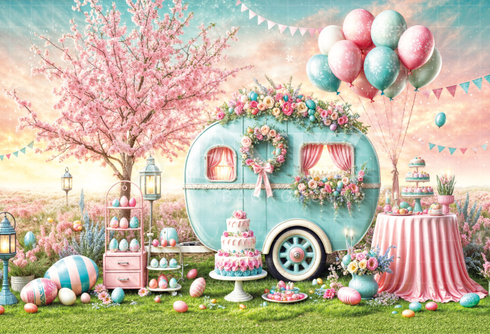 Fabric Photography Background Easter Trailer / Backdrop 6691
