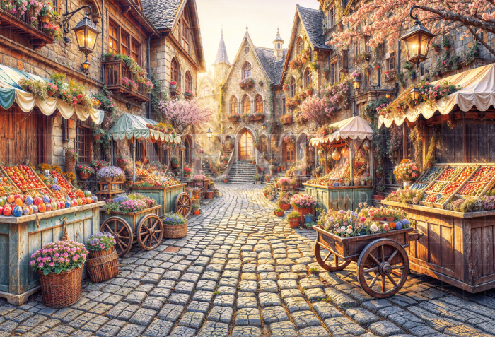 Fabric Photography Background Easter Village / Backdrop 6737